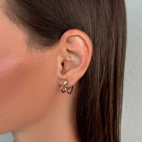14k Gold Plated CZ Wrap Around Huggie Earrings