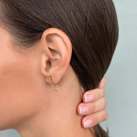 Tarnish Resistant 18k Gold Plated Wrap Around Chain and Bar Stud Earring Set