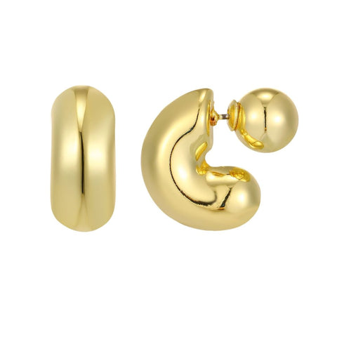 14k Gold Plated Chubby Hoop with Magnetic Ball Back Earrings