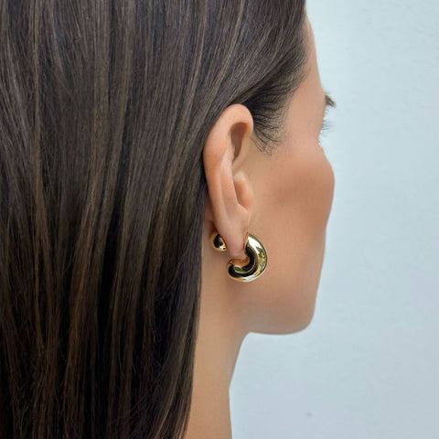 14k Gold Plated Chubby Hoop with Magnetic Ball Back Earrings