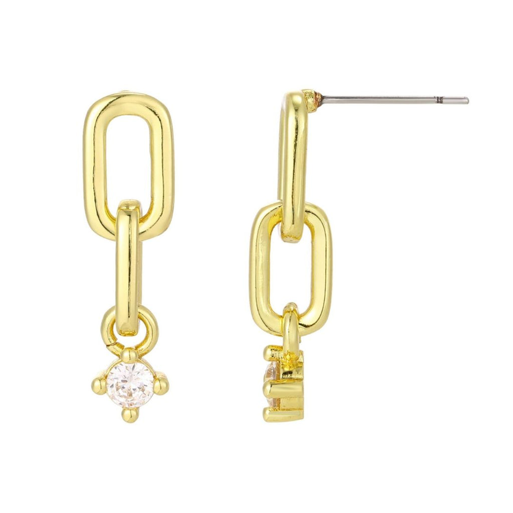 14k Gold Plated Mini Paperclip Link Drop Earrings with CZ Ends