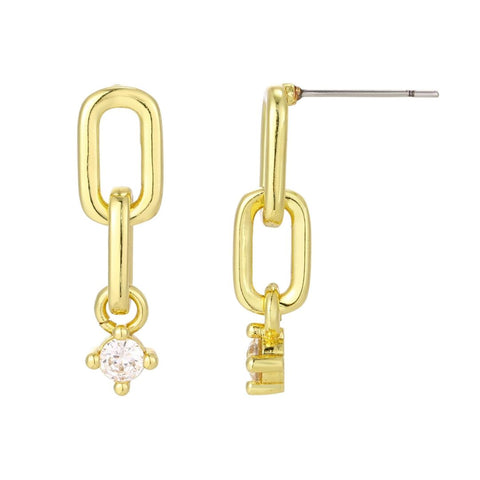 14k Gold Plated Mini Paperclip Link Drop Earrings with CZ Ends