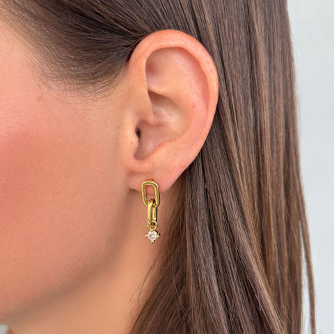 14k Gold Plated Mini Paperclip Link Drop Earrings with CZ Ends
