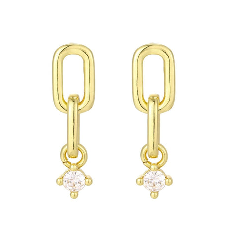 14k Gold Plated Mini Paperclip Link Drop Earrings with CZ Ends