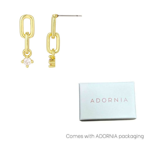 14k Gold Plated Mini Paperclip Link Drop Earrings with CZ Ends