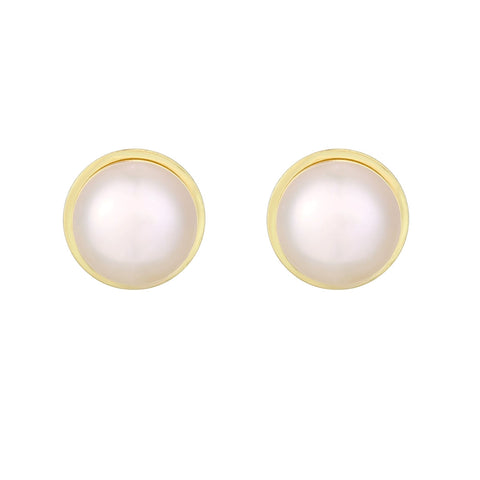 14k Gold Plated Freshwater Pearl Button Stud Earrings