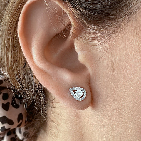 Pear Cut Halo Crystal Stud Earrings silver