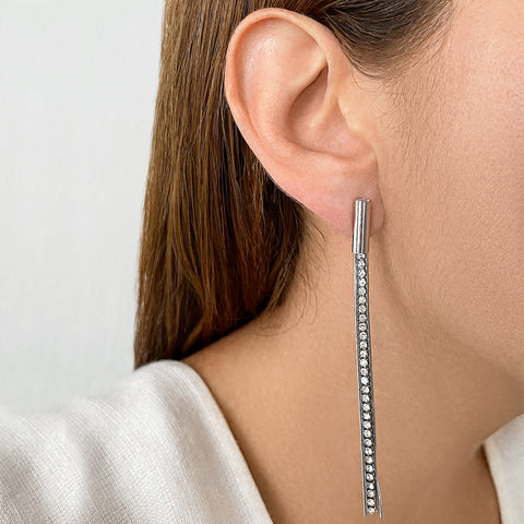 Chain and Stone Drop Earrings silver