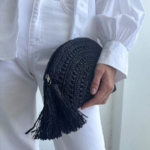 Adornia Raffia Moon Clutch