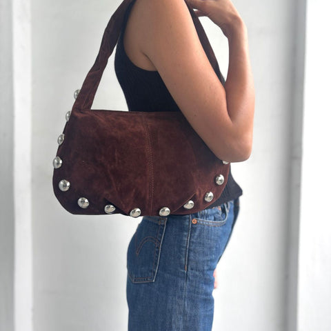 Dark Brown Studded Crescent Bag