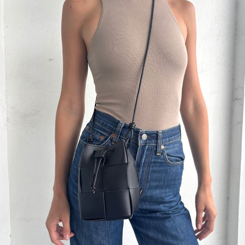 Black Patched Bucket Bag