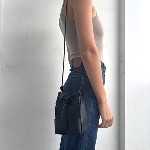 Black Patched Bucket Bag