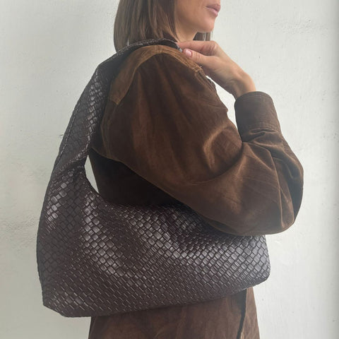 Dark Brown Patchwork Shoulder Bag