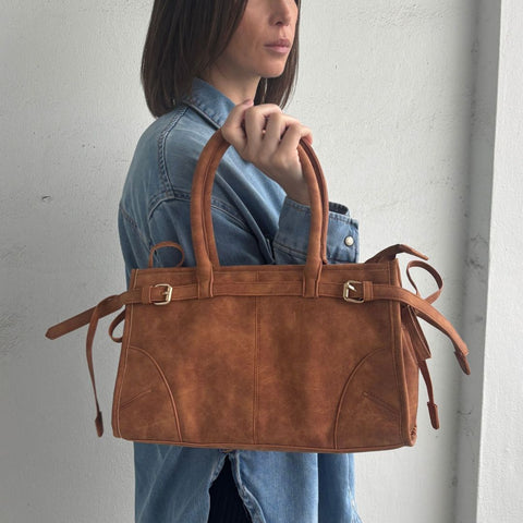 Brown Shoulder Bag with Belt Detail