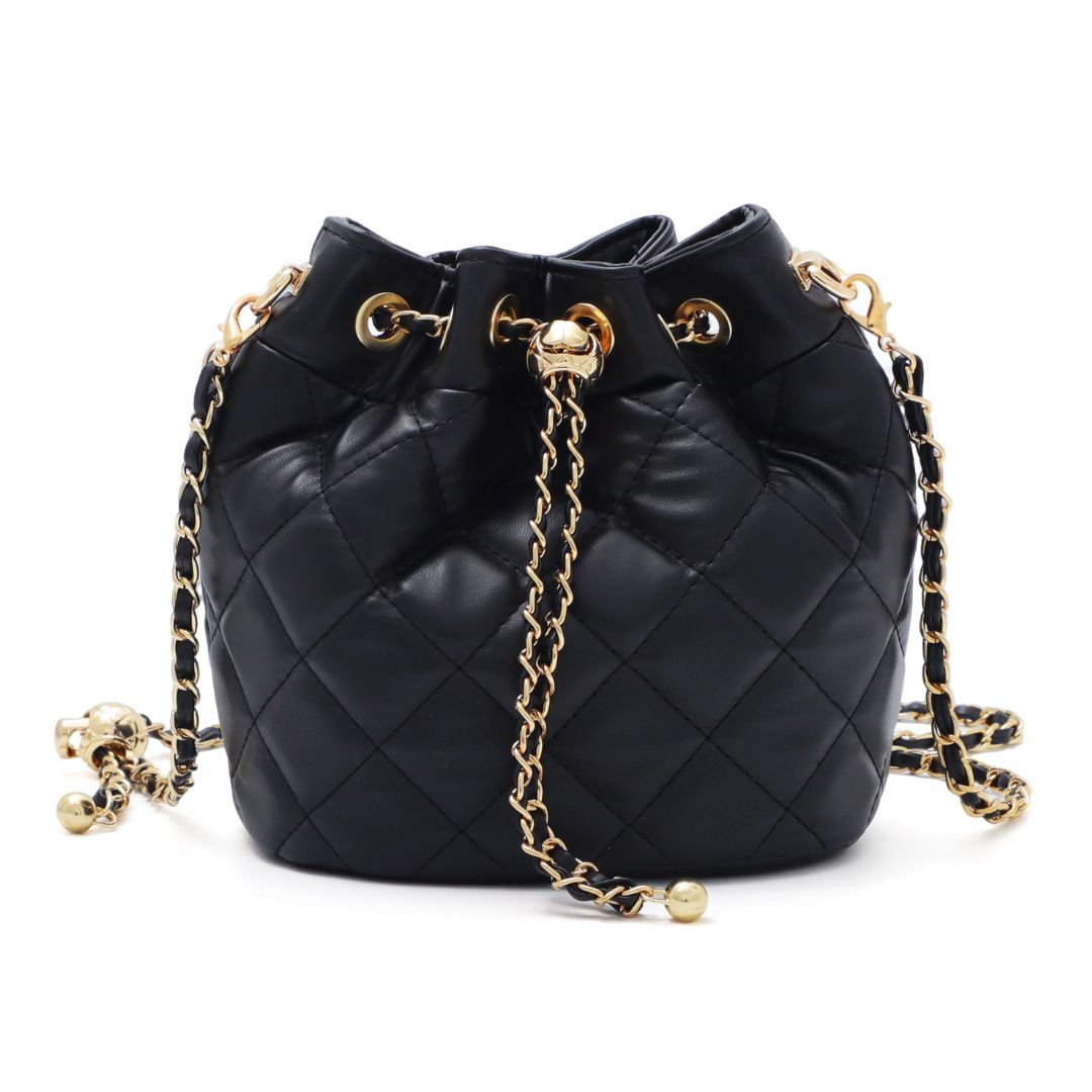US Customized Quilted ボディー バッグ Black Cushion Quilted Gold Chain Adjustable Crossbody Bag – ADORNIA