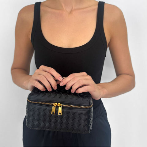 Black Woven Top Handle Bag