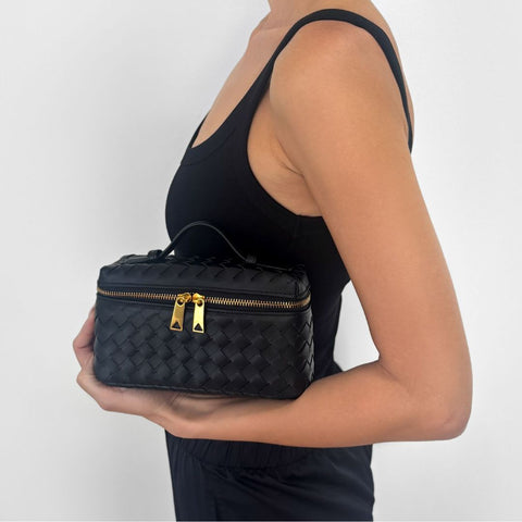 Black Woven Top Handle Bag