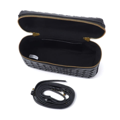 Black Woven Top Handle Bag