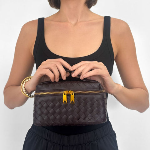 Burgundy Woven Top Handle Bag