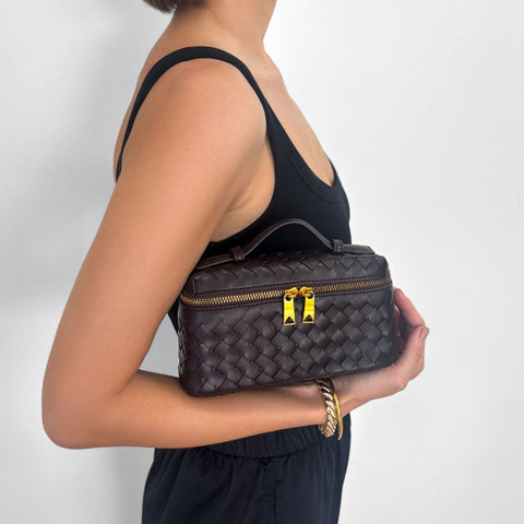 Burgundy Woven Top Handle Bag