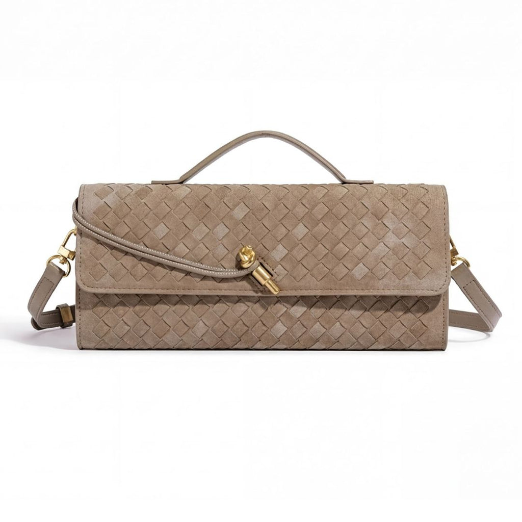 Suede Tan Woven Baguette Bag