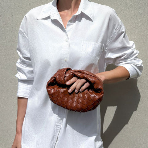 Rust Brown Knot Woven Crescent Bag