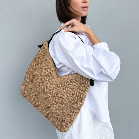 Natural Raffia Shoulder Hobo Bag