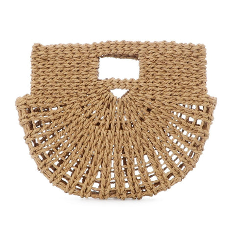 Natural Straw Arc Clutch Bag
