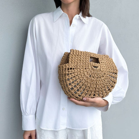 Natural Straw Arc Clutch Bag