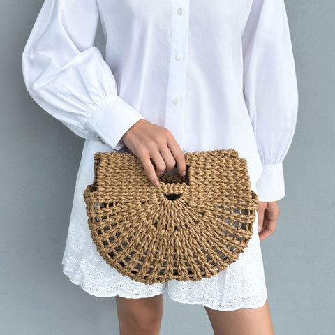 Natural Straw Arc Clutch Bag