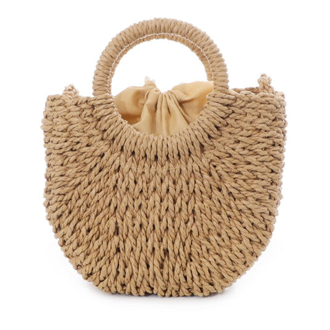 Natural Basket Arc Handle Bag with Shoulder Strap