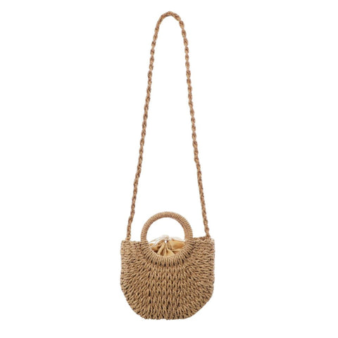 Natural Basket Arc Handle Bag with Shoulder Strap