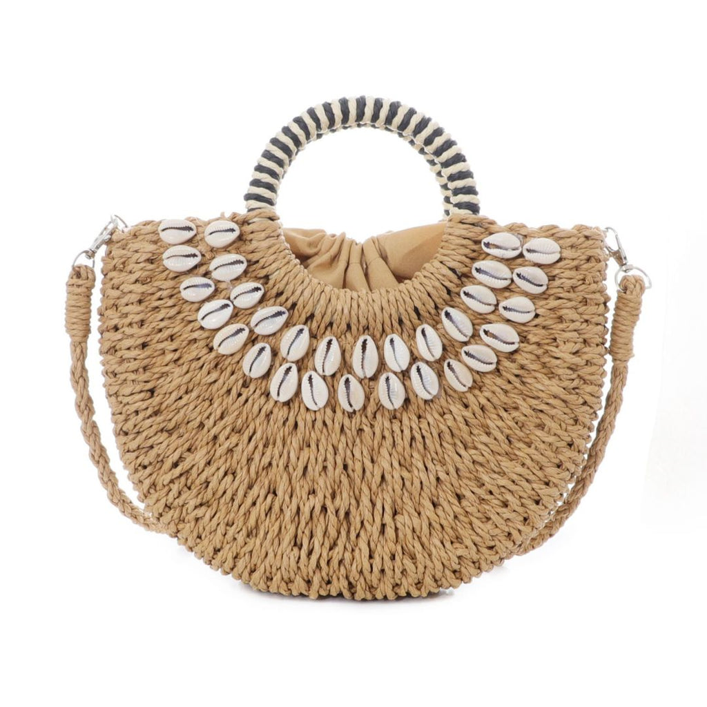 Basket Arc Shell-Embroidered Handle Bag with Shoulder Strap
