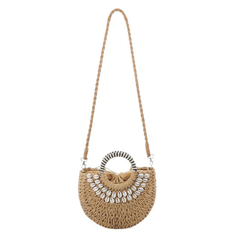 Basket Arc Shell-Embroidered Handle Bag with Shoulder Strap