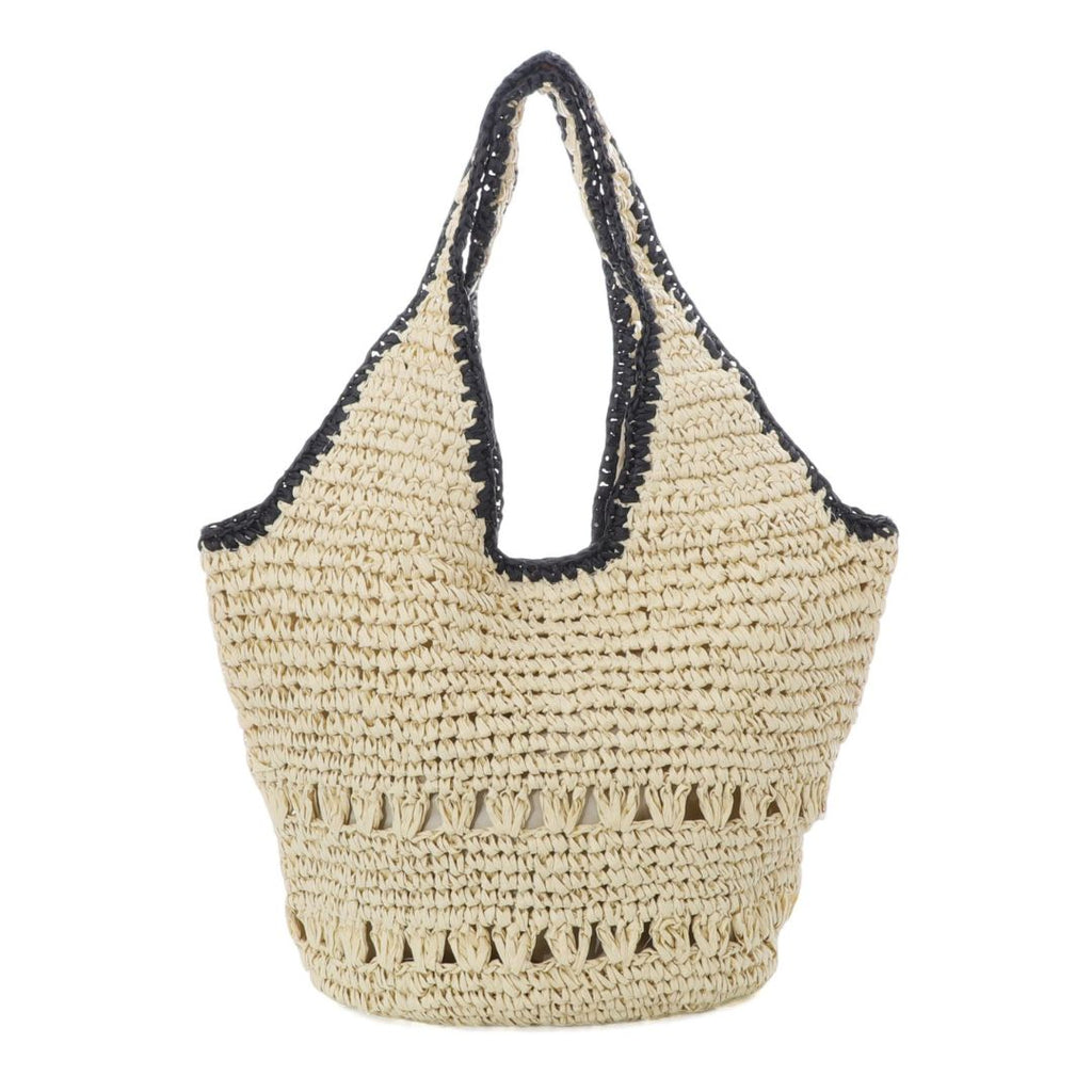 White Raffia Oversized Hobo Shoulder Bag with Black Edging