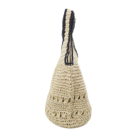 White Raffia Oversized Hobo Shoulder Bag with Black Edging