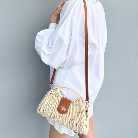 White Straw Picnic Basket Clutch