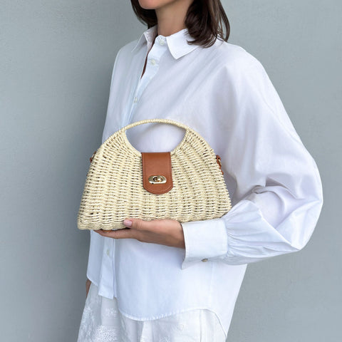 White Straw Picnic Basket Clutch