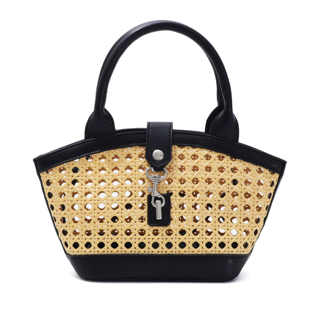 Black Kane Rattan Shoulder Bag with Removable Strap