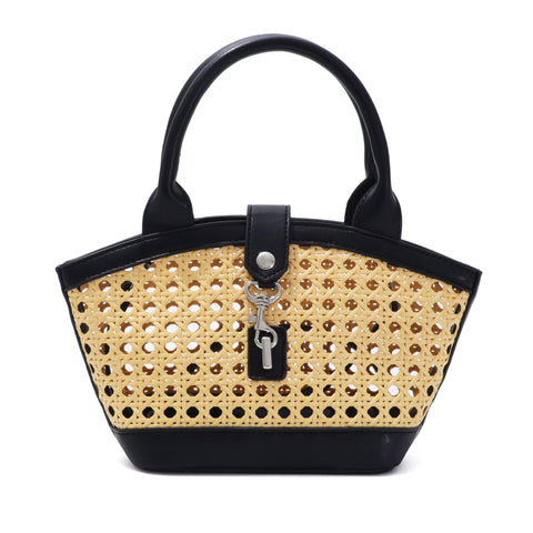 Black Kane Rattan Shoulder Bag with Removable Strap