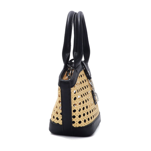 Black Kane Rattan Shoulder Bag with Removable Strap