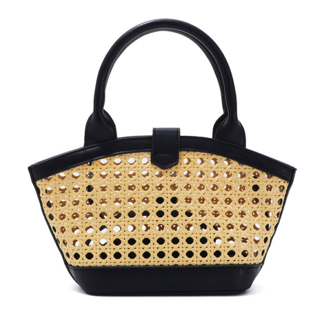 Black Kane Rattan Shoulder Bag with Removable Strap