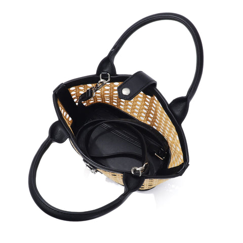 Black Kane Rattan Shoulder Bag with Removable Strap
