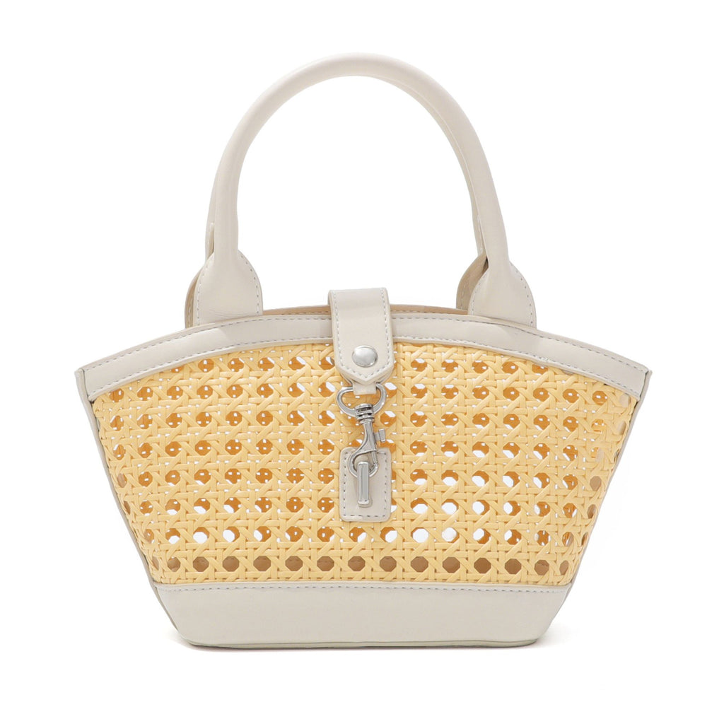 White Kane Rattan Shoulder Bag with Removable Strap