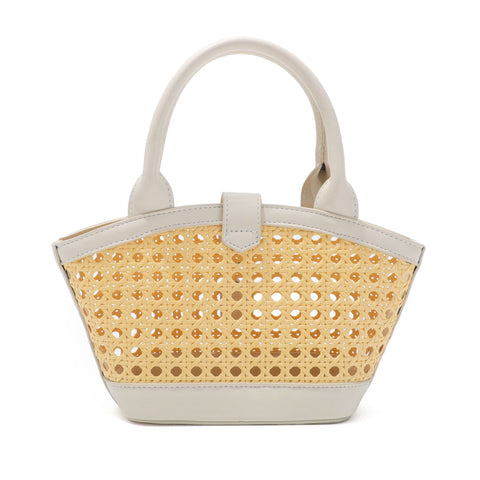 White Kane Rattan Shoulder Bag with Removable Strap