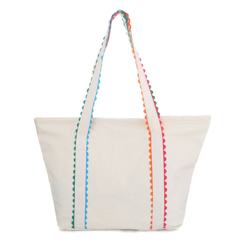 White Canvas Tote Bag with Rainbow Edges