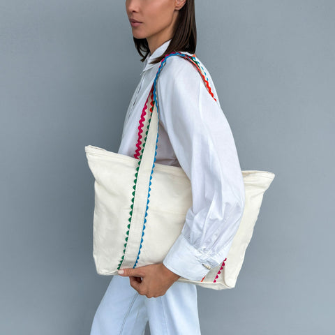 White Canvas Tote Bag with Rainbow Edges