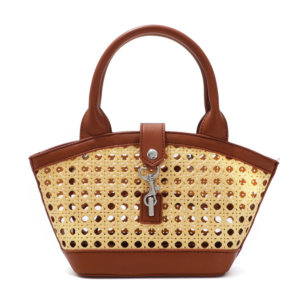 Brown Kane Rattan Shoulder Bag with Removable Strap