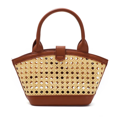 Brown Kane Rattan Shoulder Bag with Removable Strap
