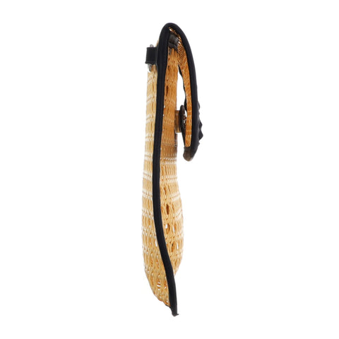 Black Edge Rattan Bamboo Clutch with Removable Strap